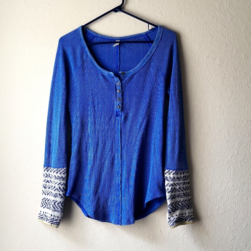 FREE PEOPLE Blue Thermal Long Sleeve